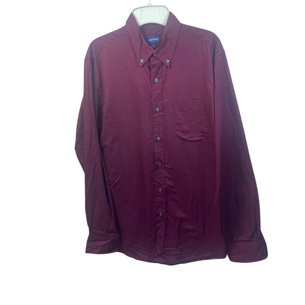 Basic Editions Men's Maroon Long Sleeve Button Down‎ Casual Shirt